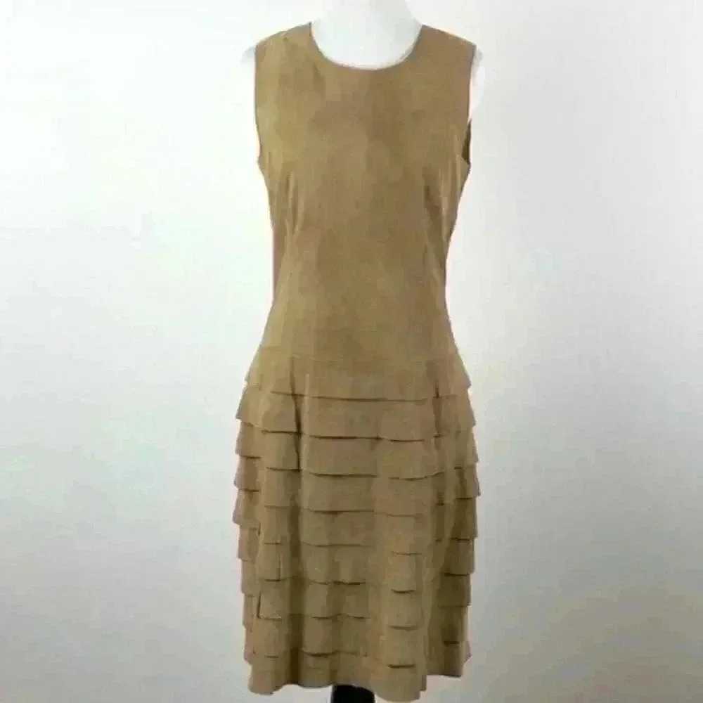 Etcetera dress 4 suede ruffled drop waist pencil - Picture 1 of 8